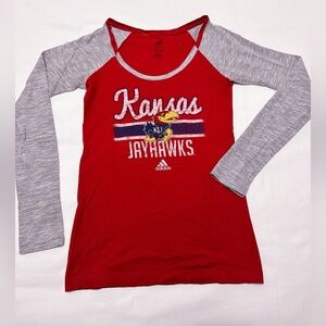 Adidas Red and Gray Kansas Jayhawks Long Sleeve Tee